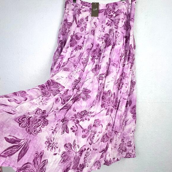 NEW J Jill 10 Women's 100% Linen Flowy Full Maxi Skirt Lined Purple Floral - Picture 5 of 12